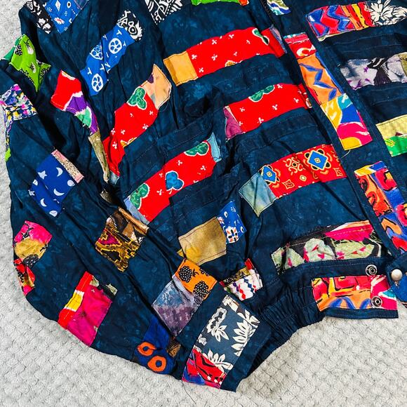 Nativewear Designs Patchwork Quilted Navy Colorful Bomber Jacket L - Picture 2 of 9